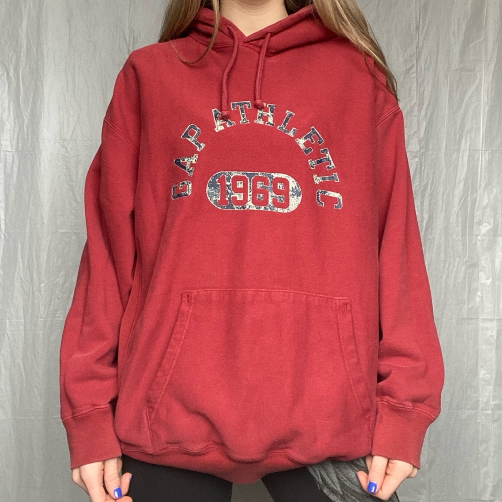Gap Dark Red Classic Rare Retro Large Graphic Hoodie Sweatshirt